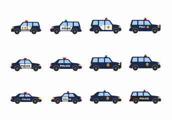 Naklejka premium Police car collection in flat style