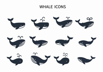 Whale icons set with transparent background