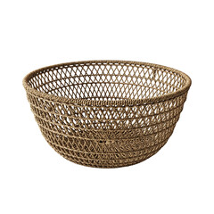 woven wicker basket with natural fibers, handcrafted rattan or bamboo weaving texture, rustic eco-friendly storage container isolated on transparent background PNG