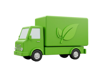 Isolated Green Eco-Friendly Delivery Truck with Leaf Symbol