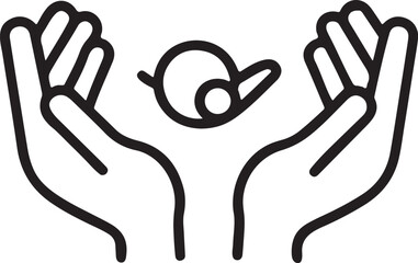 Adoption icon silhouette vector, caring hands holding child design for family, support, and love projects.
