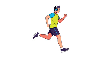 Illustrated Runner with Headphones: A Vibrant Depiction of Athleticism and Sound   Aesthetic Flat Illustration of a man Jogging wearing Headphones