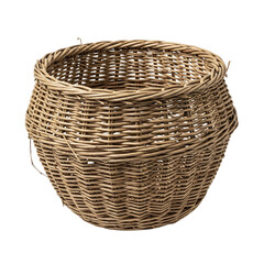 Fototapeta premium woven wicker basket with natural fibers, handcrafted rattan or bamboo weaving texture, rustic eco-friendly storage container isolated on transparent background PNG