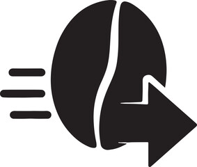 Coffee bean with arrow silhouette, symbolizing delivery, speed, cafe service, packaging, and branding design.