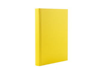 A closed yellow hardcover book with a textured spine, isolated on a transparent background