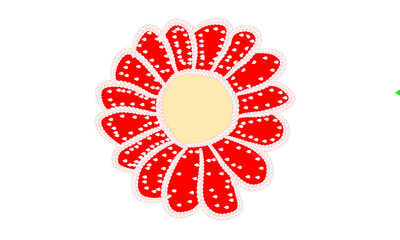 Red decorative flower illustration with white dotted petals
