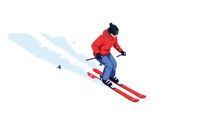 Obraz premium Stylized depiction of a lone skier descending a snow-covered slope with precision and control against a white backdrop