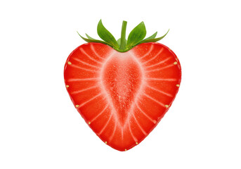 Isolated Ripe Red Strawberry Sliced in Half to Form a Heart Shape