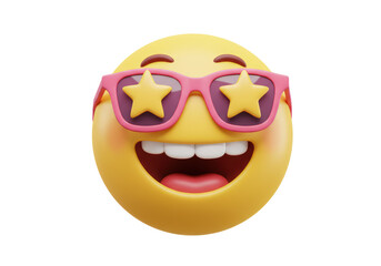Isolated Ecstatic Smiling Emoji Face with Pink Star-Shaped Sunglasses