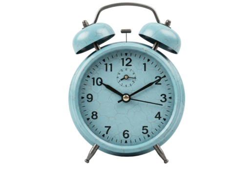 Isolated Vintage Blue Alarm Clock with Cracked Texture