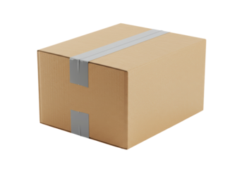 Isolated Cardboard Box with Grey Tape for Shipping and Delivery