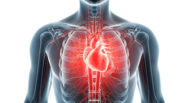 Detailed anatomical illustration of the human heart, for medical professionals, educational purposes, and healthcare marketing. For presentations and patient education with isolated white background