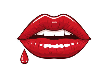 Isolated Sensual Red Lips with Dripping Blood or Liquid