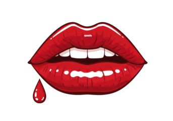 Isolated Sensual Red Lips with Dripping Blood or Liquid