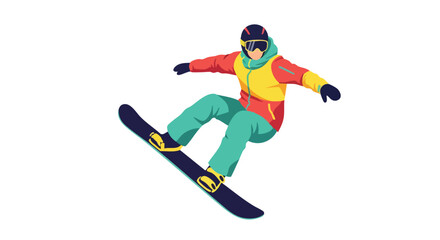 Obraz premium Vibrant snowboarding action illustration: Graphic representation of winter sport adventure, conveying energy and athletic dynamism on a clean white