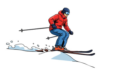 Vibrant illustration showcasing a skier gliding down a snowy slope with dynamic movement and crisp lines enhancing the action effect