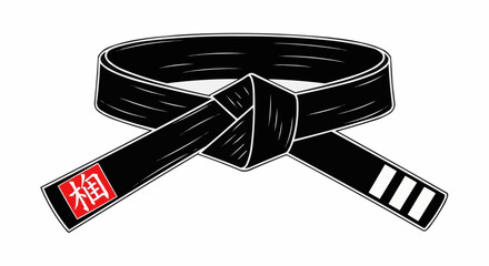 Martial Arts Black Belt with Japanese Kanji and Stripes