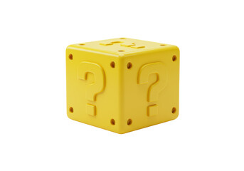 Isolated Yellow 3D Question Mark Block or Mystery Box