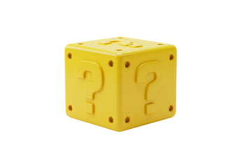 Isolated Yellow 3D Question Mark Block or Mystery Box