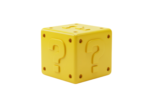 Isolated Yellow 3D Question Mark Block or Mystery Box