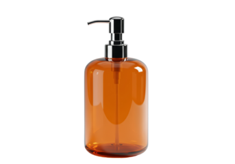 Isolated Amber Glass Soap Dispenser Bottle with Pump