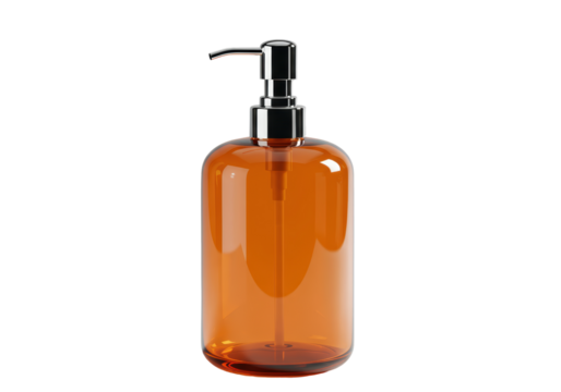Isolated Amber Glass Soap Dispenser Bottle with Pump