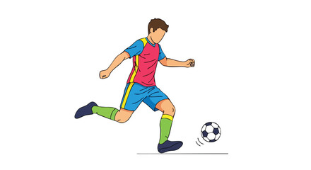 Naklejka premium Dynamic soccer player in mid-kick action illustration, showcasing athleticism and movement on a white backdrop perfect for sport-related themes