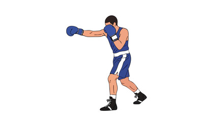 Naklejka premium Dynamic stance of an animated boxer delivering a power punch in a competitive boxing match, ready to compete and knockout the opponent