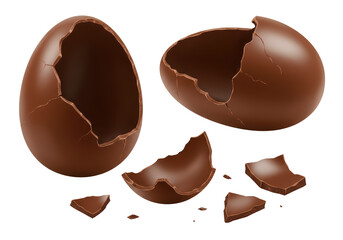 Isolated Broken Chocolate Easter Egg with Scattered Pieces