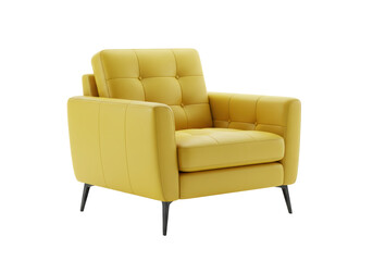 Isolated Elegant Yellow Tufted Armchair with Black Legs