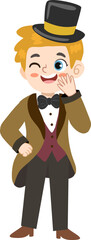 Cheerful Cartoon Young Magician Boy in Costume Illustration Character