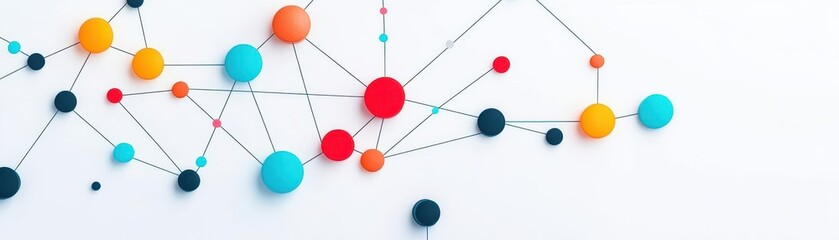 Fototapeta premium Abstract Modern Network Connection Concept with Colorful Geometric Spheres and Lines on White Background for Technology and Science Illustration