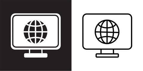 Website solid and thin line web icon set. Vector illustration