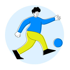 Outline Style Young Player Kicking Soccer Ball Sport Illustration