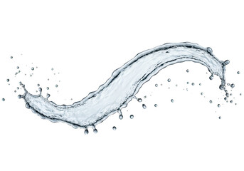 Dynamic sshaped water splash with droplets, isolated on transparent background