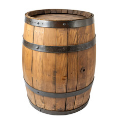 Fototapeta premium Aged Oak Barrel: Rustic Wooden Cask with Metal Bands isolated on transparent background