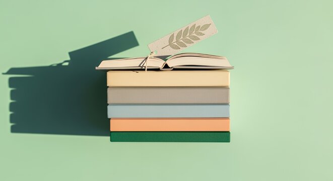 Stack of Books with Bookmark, Minimalist Book Photography