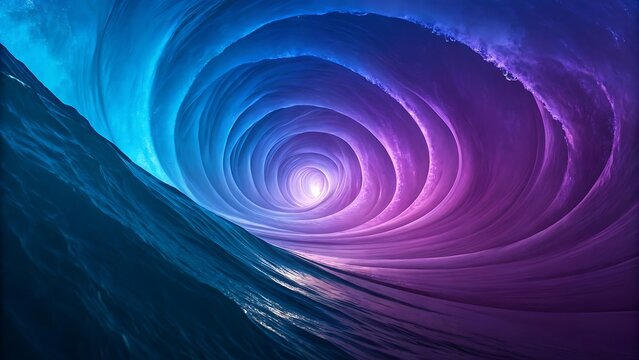 Hypnotic blue and purple wave tunnel leading to bright light - Powered by Adobe