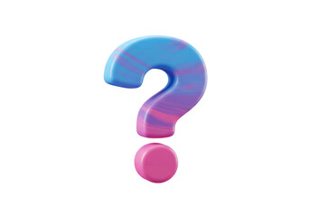Isolated 3D Rendered Question Mark in Blue and Pink Swirl Gradient