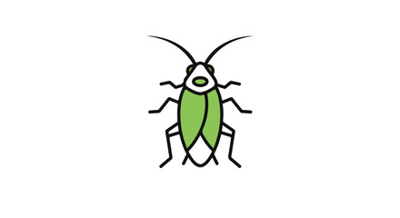 Cartoon-style graphic of a bright green insect.