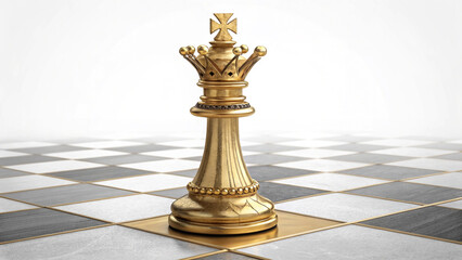 Golden Chess King on Chessboard Isolated on White Background 3D Render