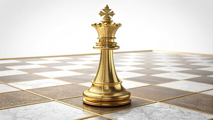 Golden Chess King on Chessboard Isolated on White Background 3D Render