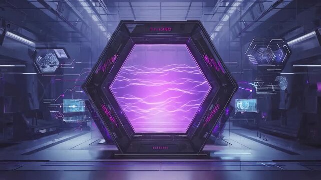 Glowing Hexagonal Reactor in High-Tech Sci-Fi Setting, Warp Gate