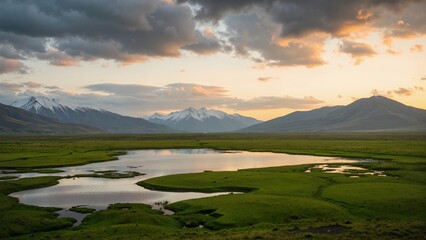 Fototapeta premium mountain landscape with lake and mountains