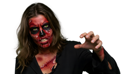 Woman zombie with bloody face makeup