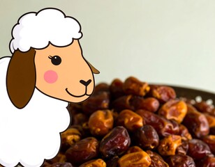 Cartoon Sheep Beside Dates, Table Setting
