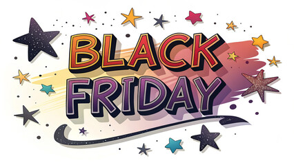 Black Friday Banner with Hand Drawn Text and Kid Style Illustration Sale Poster
