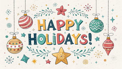Happy Holidays Christmas Lettering Typography Vector Logo and Greeting Card Design