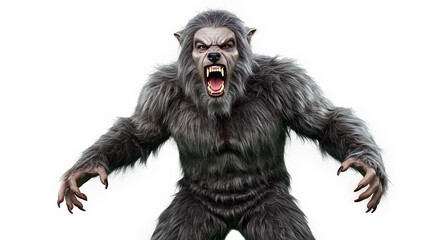 Scary werewolf costume roaring isolated on transparent background