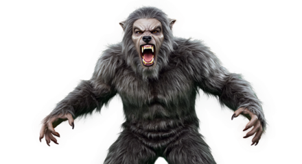 Scary werewolf costume roaring isolated on transparent background